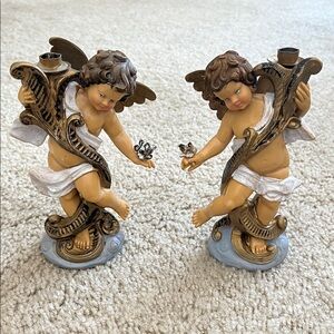 Cherubic Angel Candle Holders - Brown and Gold